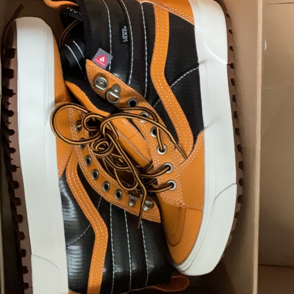 Vans Men's Black and Orange High-Top Sneakers